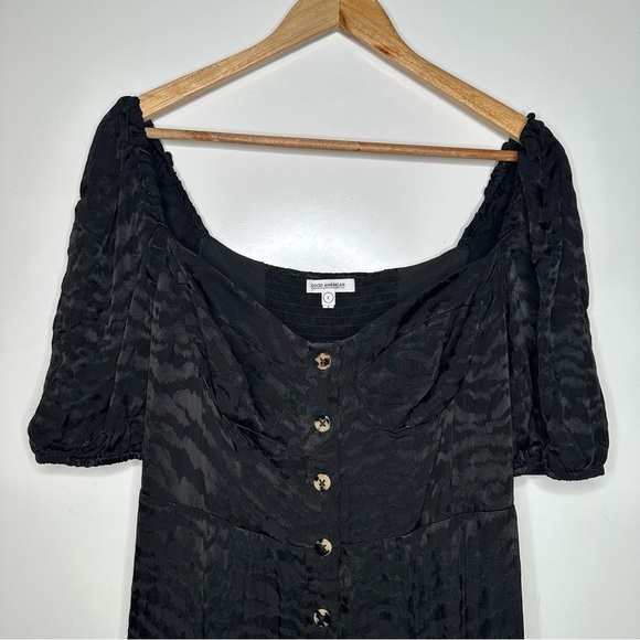 Good American Black Animal Print Button Front Puff Sleeve Corset Maxi Dress M - Picture 4 of 13